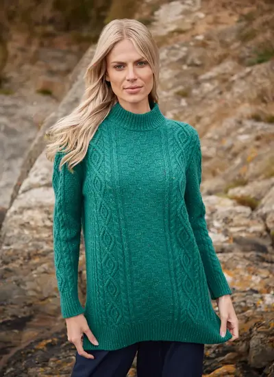 Grainne Wool Cashmere Turtle Neck Aran Sweater